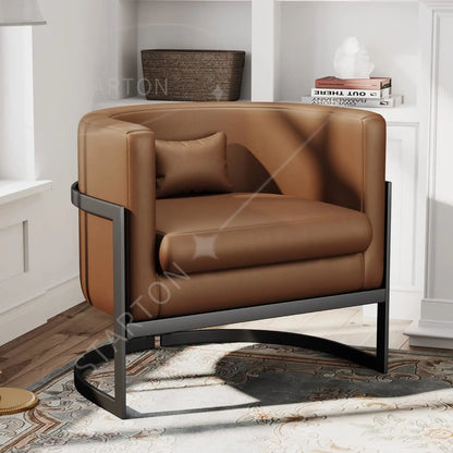 Modern Barrel Armchair for Bedroom, Living Room, or Vanity Corner Velvet Upholstered Accent Chair with Gold Frame