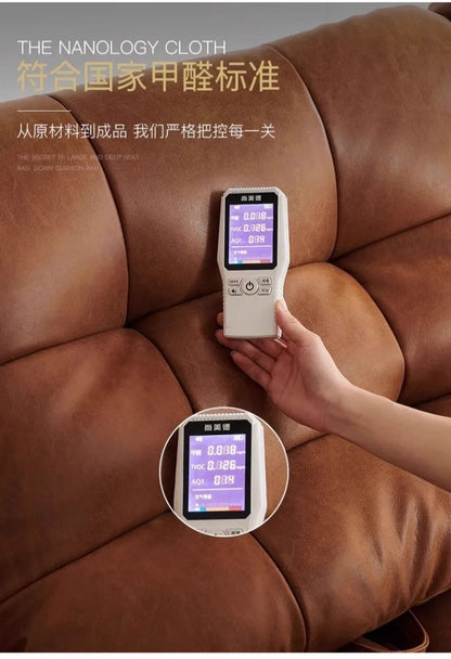 Retro oil wax leather sofa, small apartment living room straight row sofa, large sitting depth movable backrest medium ancient