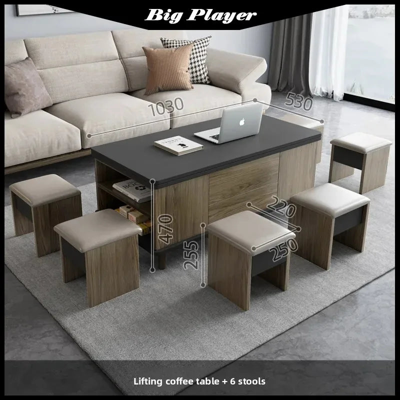 Creative Folding Dining Table Dual-Use Small Apartment Simple Unique Living Room Retractable Lifting Coffee Table Furniture