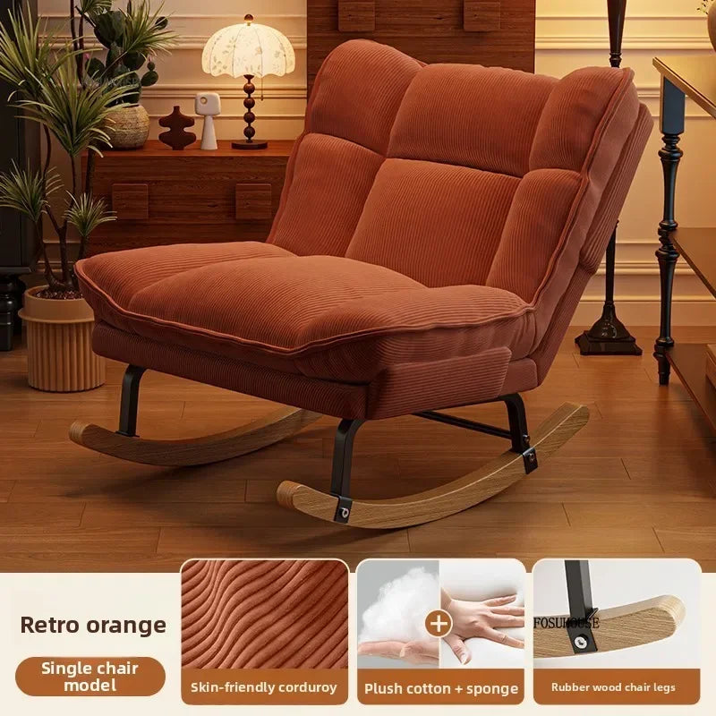 Nordic Widen Living Room Sofas for Living Room Adults Can Rocking Single Sofas for Balcony Leisure Corduroy Rocking Lazy Chair