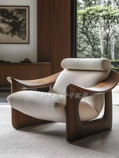 New medieval solid wood single sofa chair original art model room club exhibition hall leisure chair