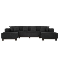 Modern U-Shaped Sectional Sofa 130" Sectional Sofa Upholstered Sofa with RGB LED Light Strip and 6 Pillows for Living Room