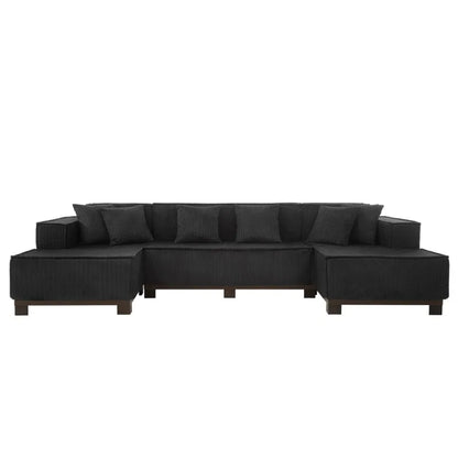 Modern U-Shaped Sectional Sofa 130" Sectional Sofa Upholstered Sofa with RGB LED Light Strip and 6 Pillows for Living Room