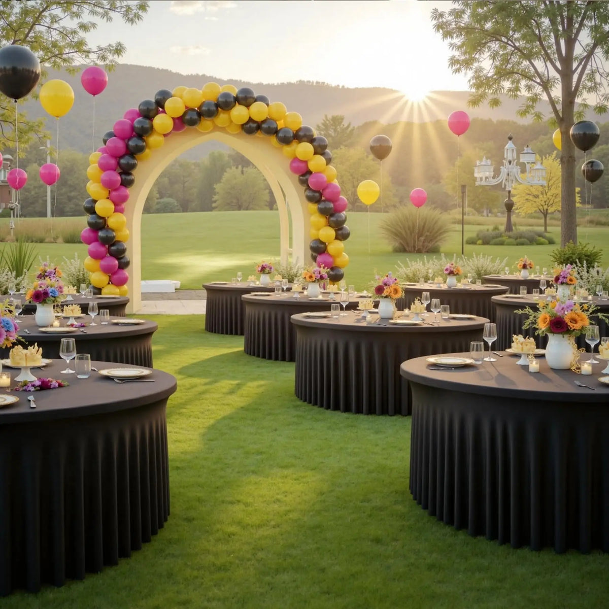 5ft 6ft Elastic Ruffled Round Spandex Table Cover,Stretch Skirt Table Cloth for Wedding Party Dinning Banquet Event Hotel