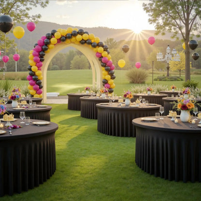5ft 6ft Elastic Ruffled Round Spandex Table Cover,Stretch Skirt Table Cloth for Wedding Party Dinning Banquet Event Hotel
