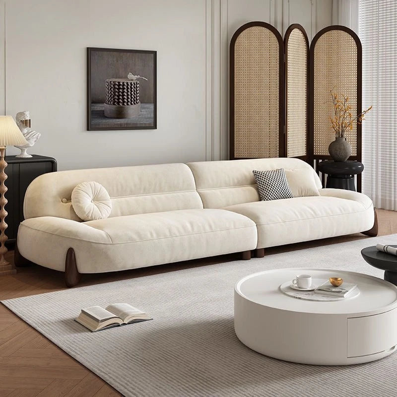 Simple modern fabric sofa, straight row Italian style, minimalist cream arc