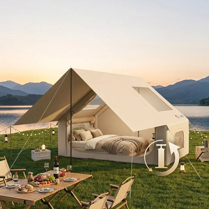 Auto Inflatable Tent with Sunshade, 2025 New 2 in 1 Pop Up Tent for Overnight Camping, Waterproof Lightweight Outdoor Instant Se