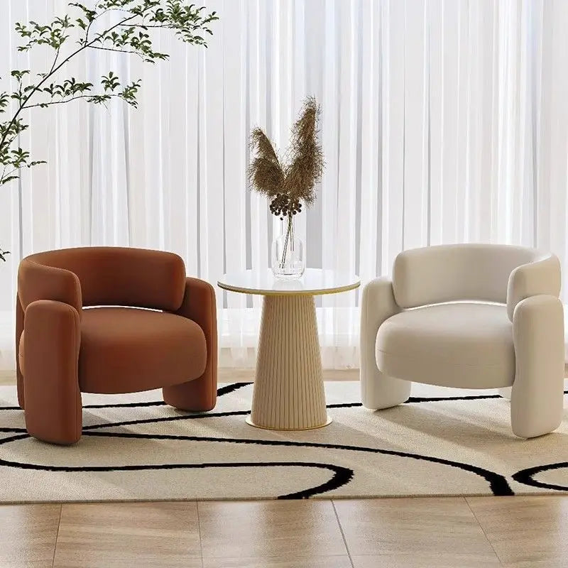 Nordic Chaise Loung Frosted Velvet Accent Chairs Curved Backrest Solid Wood Frame High Density Sponge Living Room Single Sofas