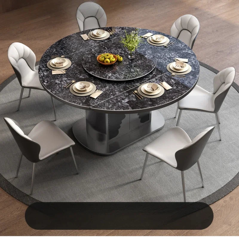 Dining table telescopic slate small apartment home Italian simple stainless steel storage dining table and chairs