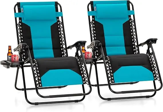 VILLA XXL Oversized Padded Zero Gravity Chair, Foldable Patio Recliner, 28 Wide Seat Anti Gravity Lounger with Cup Holder, S