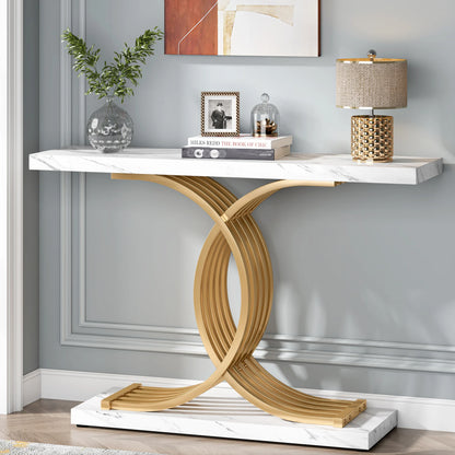 Tribesigns Gold Entryway Table, Modern 39-Inch Console Faux Marble Narrow Wood Sofa with Geometric Metal Legs
