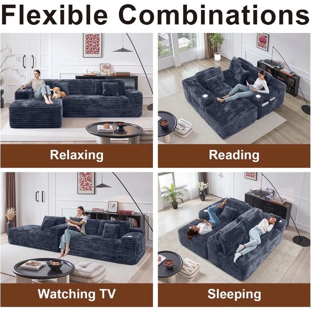 Cloud Sectional Couch with L-Shape Chaise, Modern Modular Sofa with Deep Seat, Built-in Cup Holder & Storage Pocket for Living R