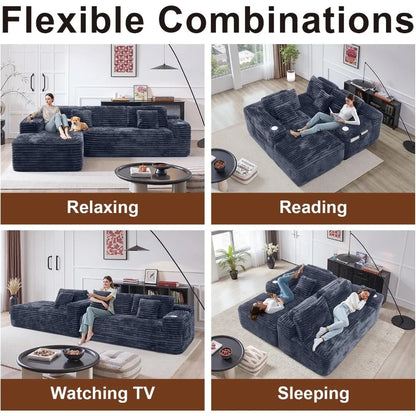 Cloud Sectional Couch with L-Shape Chaise, Modern Modular Sofa with Deep Seat, Built-in Cup Holder & Storage Pocket for Living R