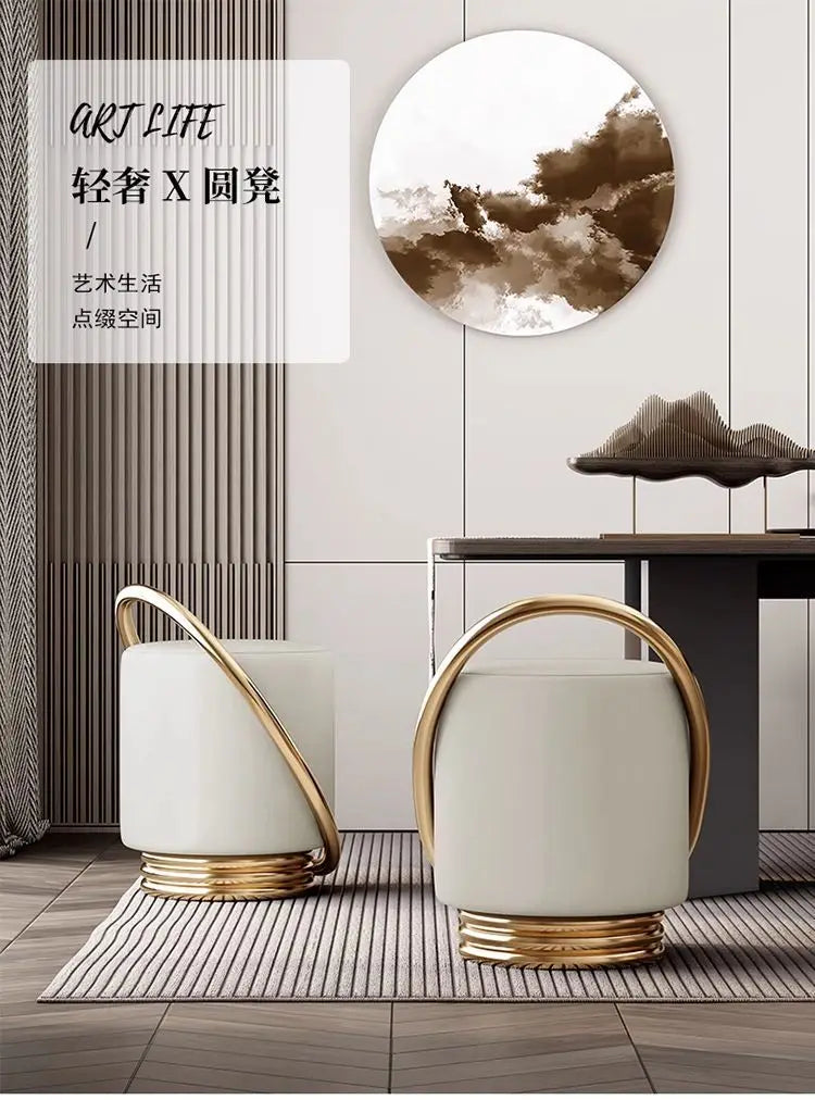 Dressing Table, Stool, Home Living Room Coffee Table, Simple Bedroom Makeup Sofa, Nordic Modern Light Luxury Round Dressing
