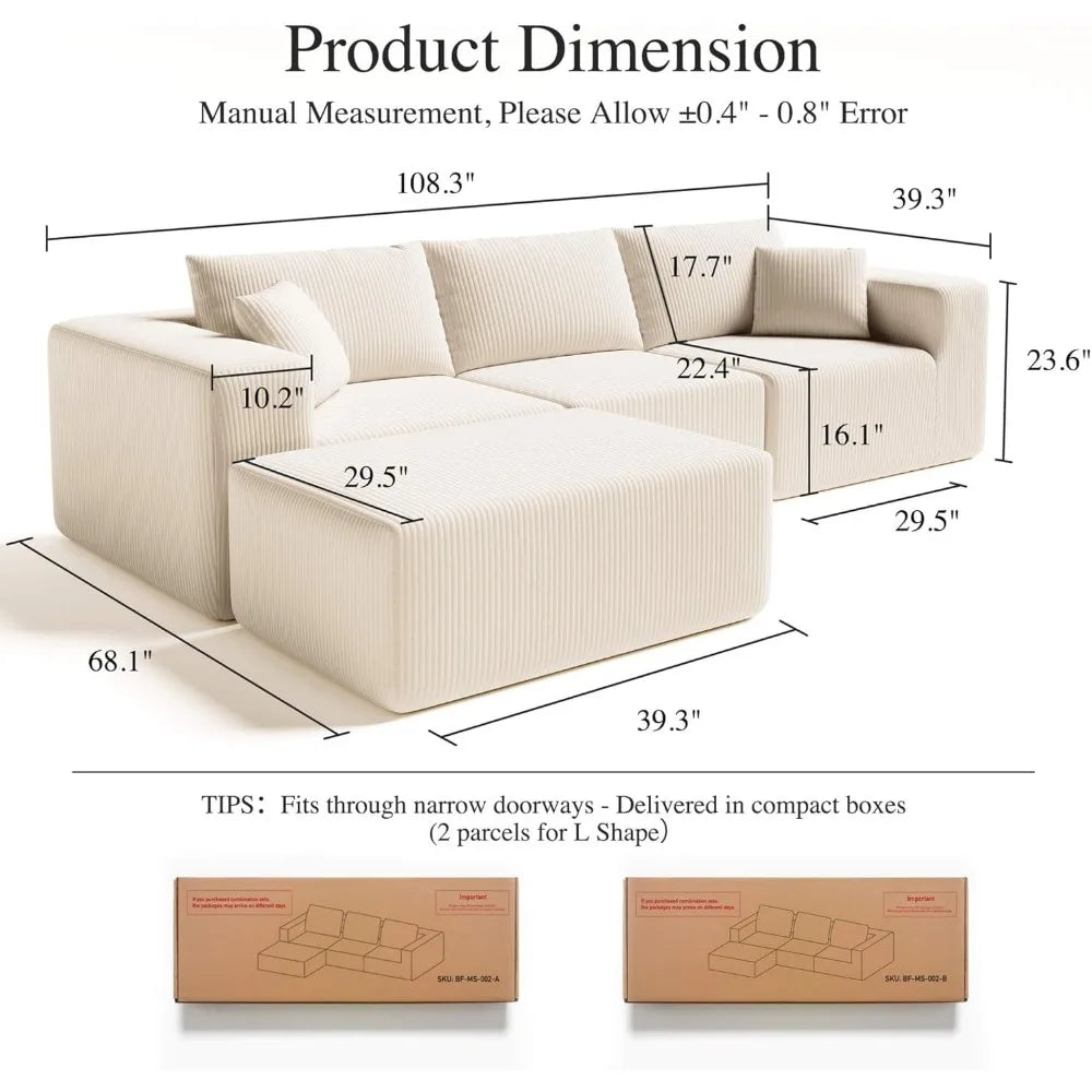 Cloud Modular Sectional Couch, Modern L Shaped Sofa, Memory Foam Compressed Sofa, Boneless Couch Perfect for Living Rooms a