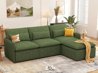 94.5" L Shaped Couch, Modular Sectional Sofa with Moveble Ottoman, Large Deep Seat Chenille Corner Sofa for Living, Customized