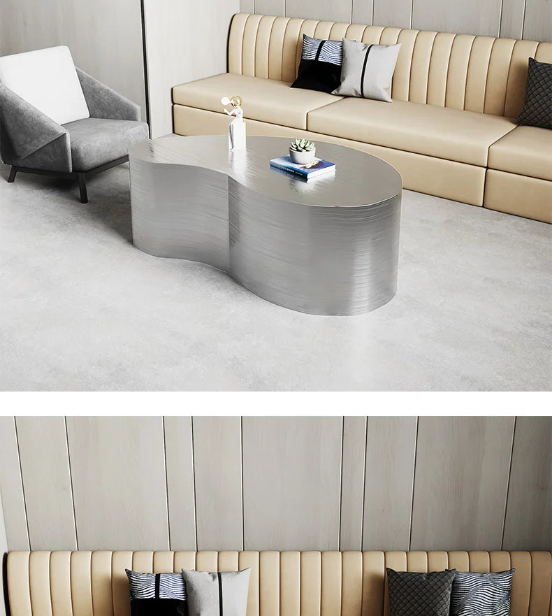 Creative special-shaped stainless steel light luxury mirror modern living room simple tea table coffee irregular table