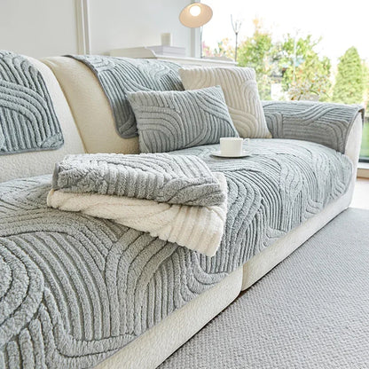 1PC Wave Striped Sofa Cover Solid Color Thicken Plush Sofa Towel Covers Non-slip Couch Slipcovers Sofa Mat for Living Room