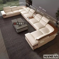 Customizable Premium Italian Genuine Leather Sofa Set for Living Room with Adjustable Headrests