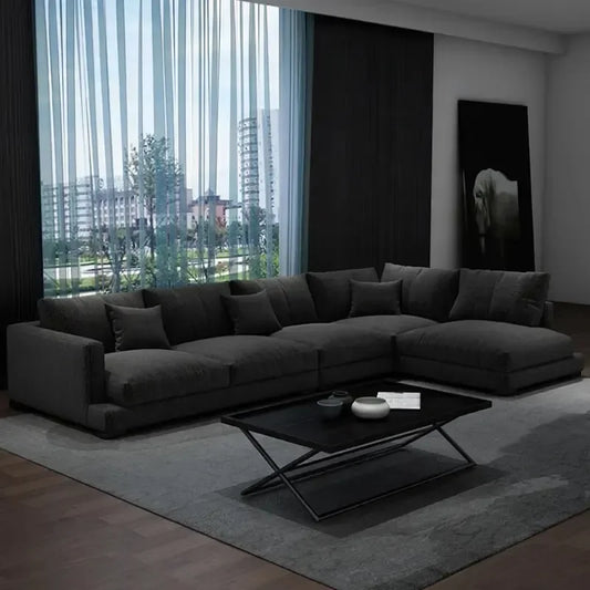 @# Modern Living Room Furniture L Shaped Sectional Sofa Set Nordic Minimalism Fabric Couch Combination 4 Seater Corner Sofa