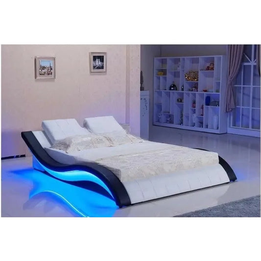 Bedroom furniture leather bed with blue led lights and music therapy bed A021