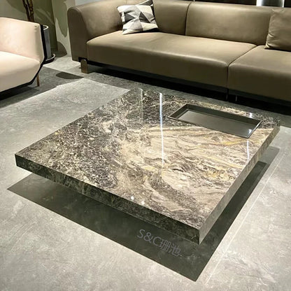 Modern Coffee Table Natural Marble Top Black Marble Coffee Table Center Table for the Living Room