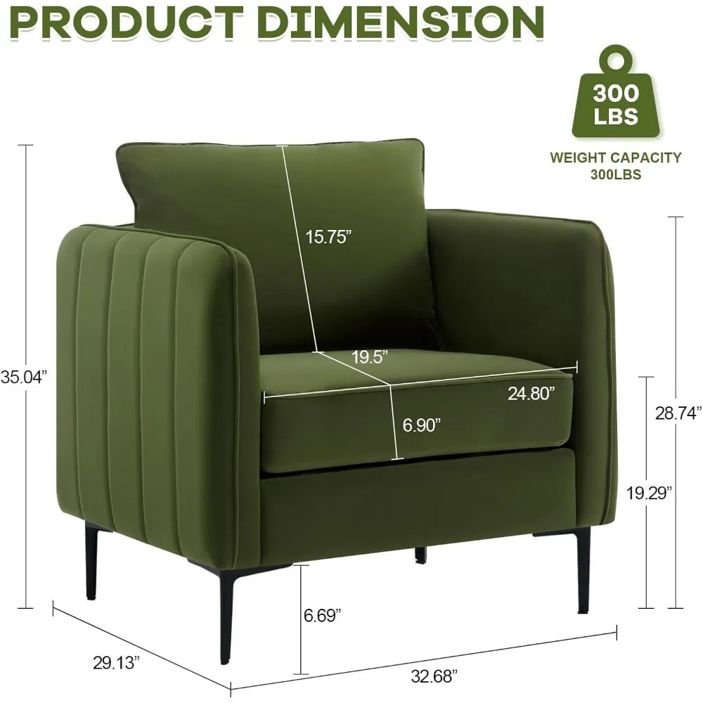 Velvet Accent Chairs Set of 2, Modern Upholstered Sofa Chair, Comfy Armchair with Thick Cushion & Metal Legs, Customized