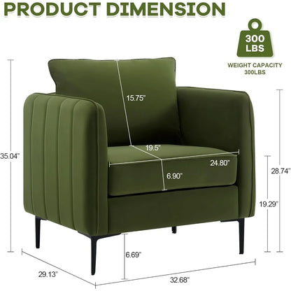 Velvet Accent Chairs Set of 2, Modern Upholstered Sofa Chair, Comfy Armchair with Thick Cushion & Metal Legs, Customized