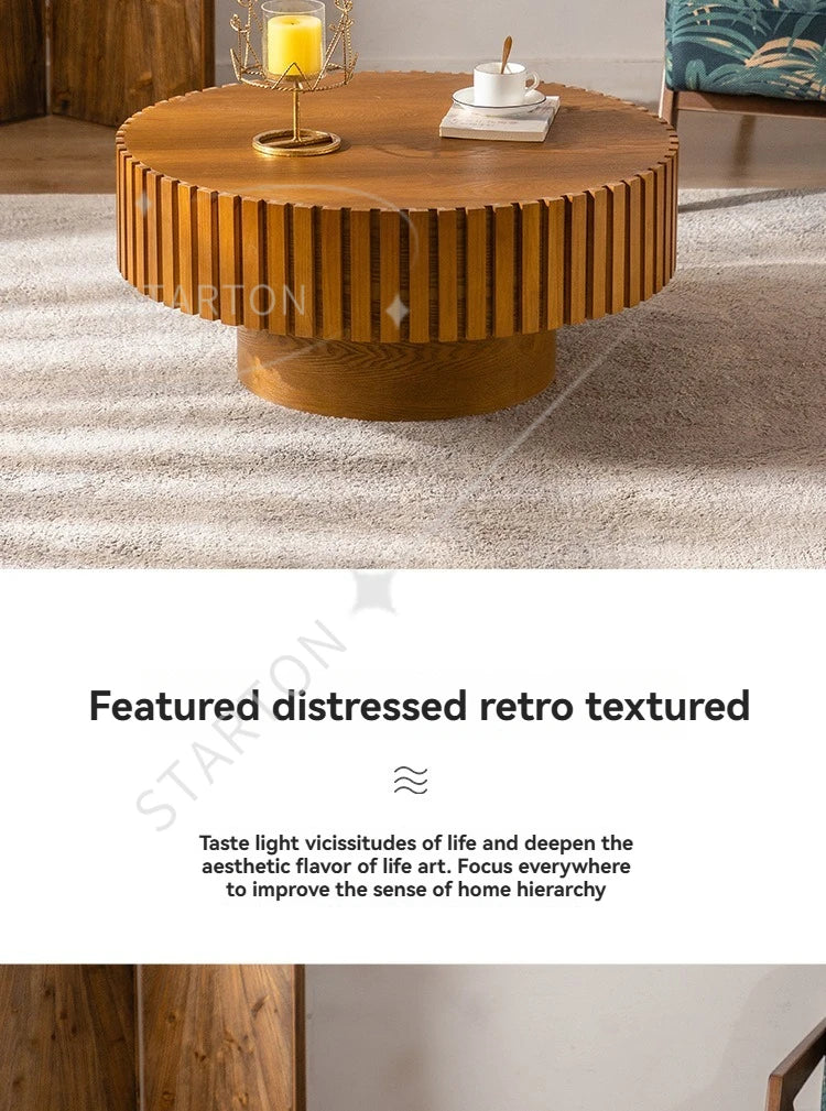 Modern Wooden Coffee Table Round Black with Solid Wood Veneered, Circle Center Table Accent Tea Table for Living Room Apartment