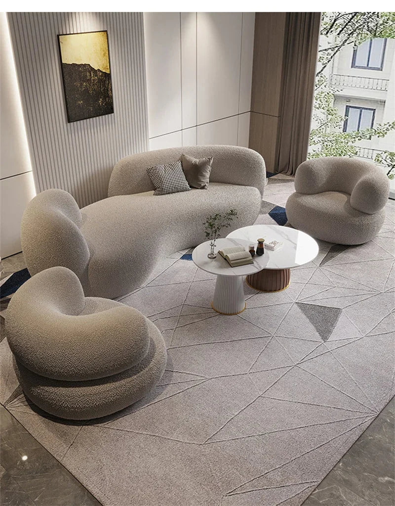 Nordic Simple Fabric Curved Living Room Sofas for Home Furniture Modern Luxury Lambswool Sofa Clothing Store Creative Sofa w
