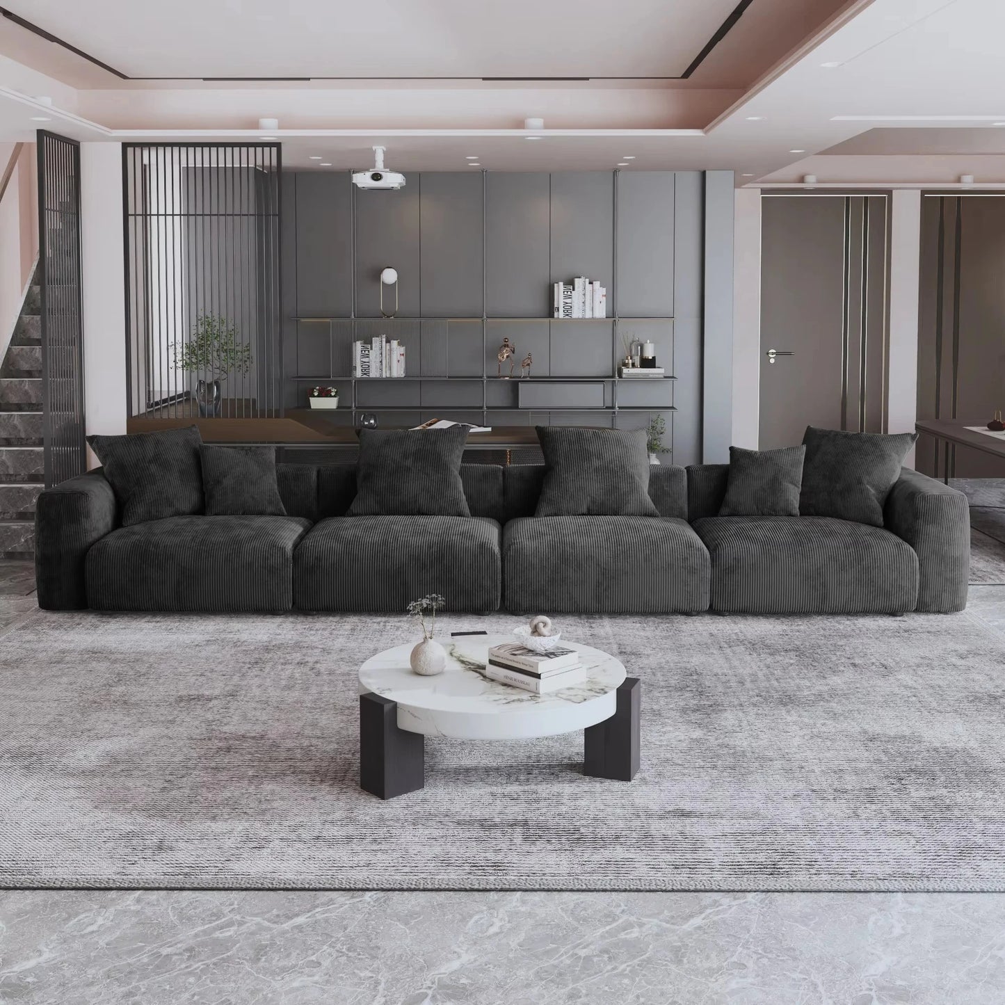 For American Vacuum Compression Black Modular Combination Sofa Sofa Large Corduroy Fabric Sofa Set