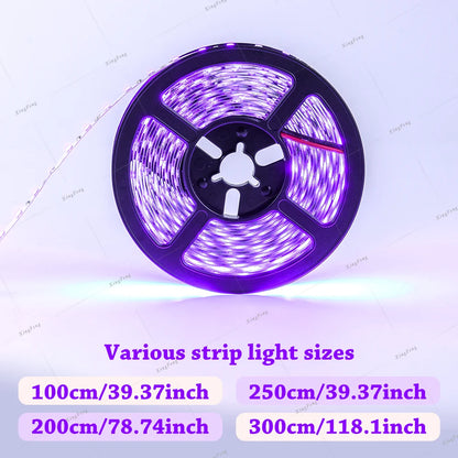 1-12m UV black strip light,DC 5V,USB plug,385-400nm,60 LED/m,lighting painting,luminous party,fluorescent poster,living room