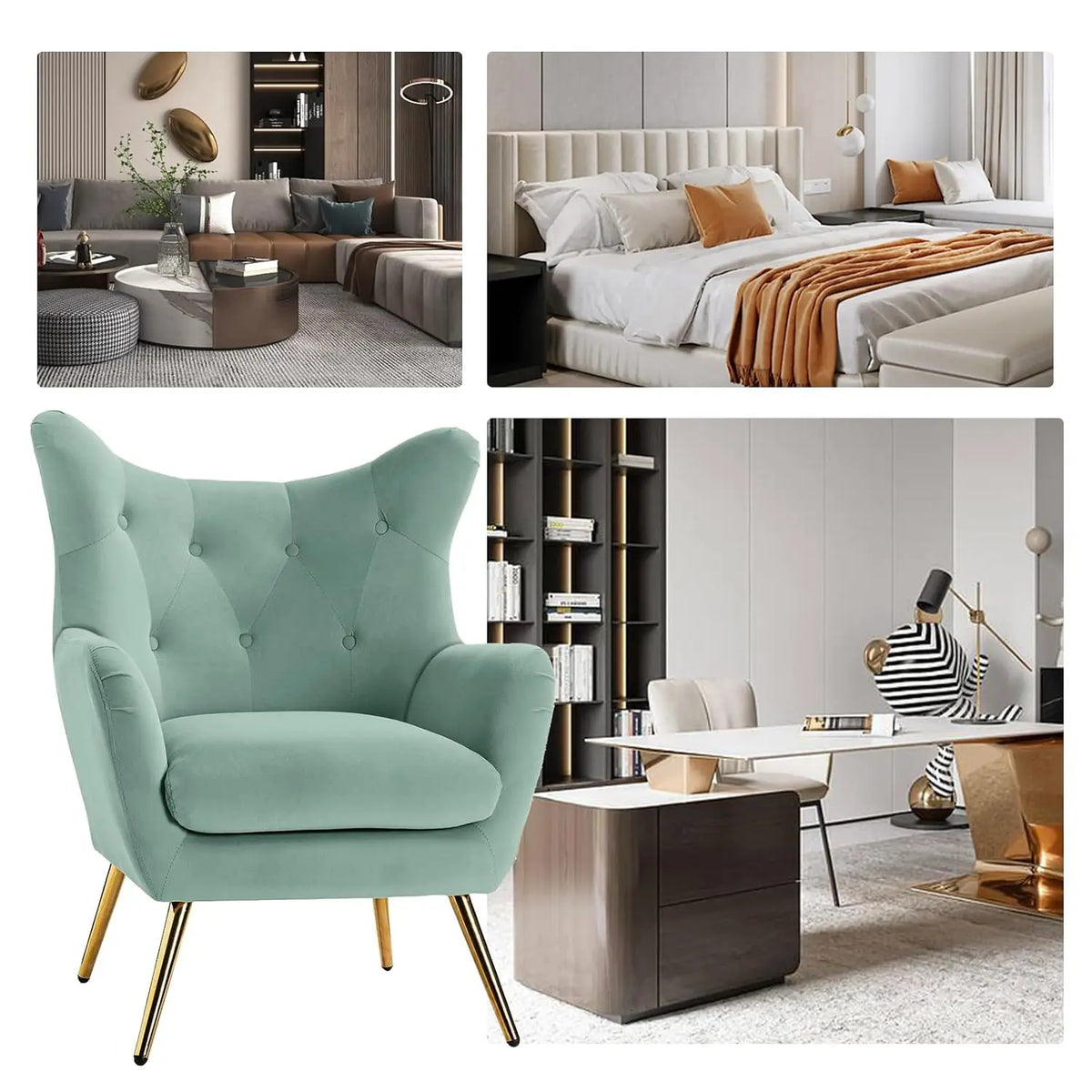 Velvet Accent Chair, Modern Wingback Arm Chair with Metal Gold Legs, Velvet Tufted Upholstered for Living Room, Customized