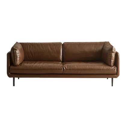 Retro oil wax leather sofa down large living room Nordic simple medium and ancient style straight row leather art sofa