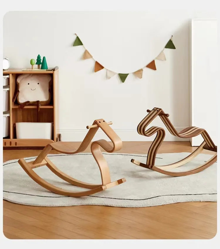 Solid wood color matching parent-child rocking horse chair Nordic light luxury toy birthday gift adults can sit