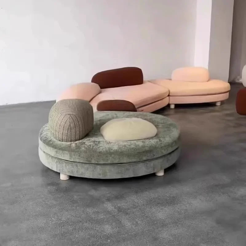 1PCS kXS French Pebble Sofa Designer Large Flat Layer Love Special-shaped Green Fabric Module Combination Arc