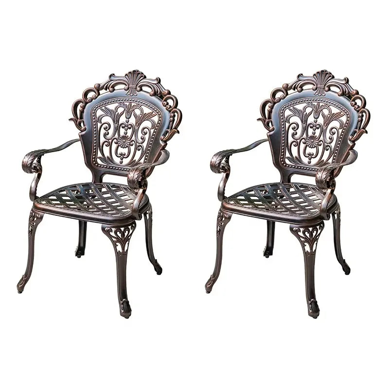 Cast Aluminum Outdoor Chair Set of 2 Beautifully Carved All Weather Patio Chairs Metal Bistro Chairs for Garden Porch Backyard