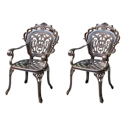Cast Aluminum Outdoor Chair Set of 2 Beautifully Carved All Weather Patio Chairs Metal Bistro Chairs for Garden Porch Backyard