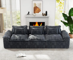 120in Modular Sectional Sofa Deep Seat Removable Cover Living Room 3-Seater Blue Grey Customized