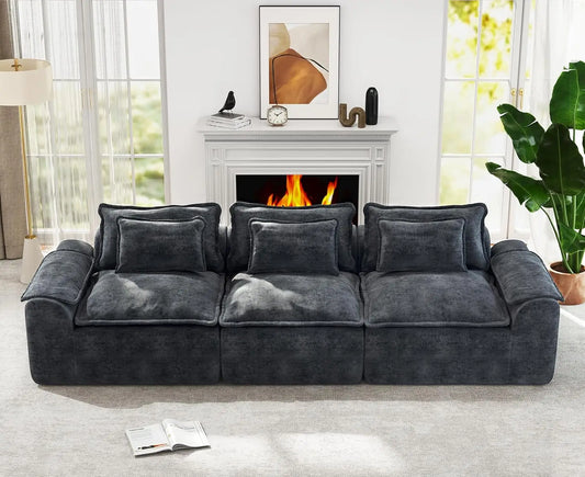 120in Modular Sectional Sofa Deep Seat Removable Cover Living Room 3-Seater Blue Grey Customized