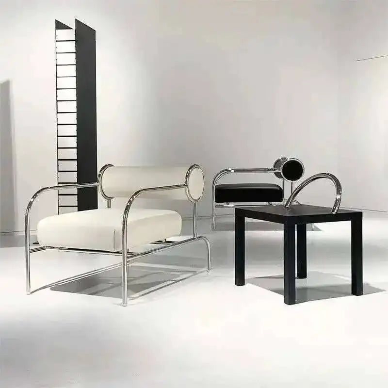 Nordic Fabric Living Room Chairs Stainless Steel Single Sofa Recliner European Living Room Furniture Home Leisure Back Armchair