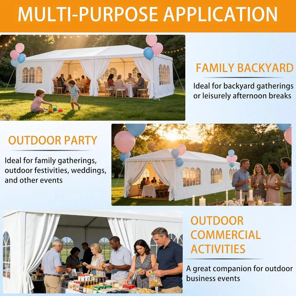 Heavy-Duty Outdoor Party Tent with 8 Removable Sidewalls for Large Backyard Events, Weddings, and BBQs