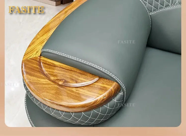 Modern simple ebony leather sofa new Chinese living room size apartment solid wood first layer cowhide new combination