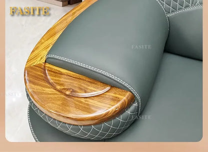 Modern simple ebony leather sofa new Chinese living room size apartment solid wood first layer cowhide new combination