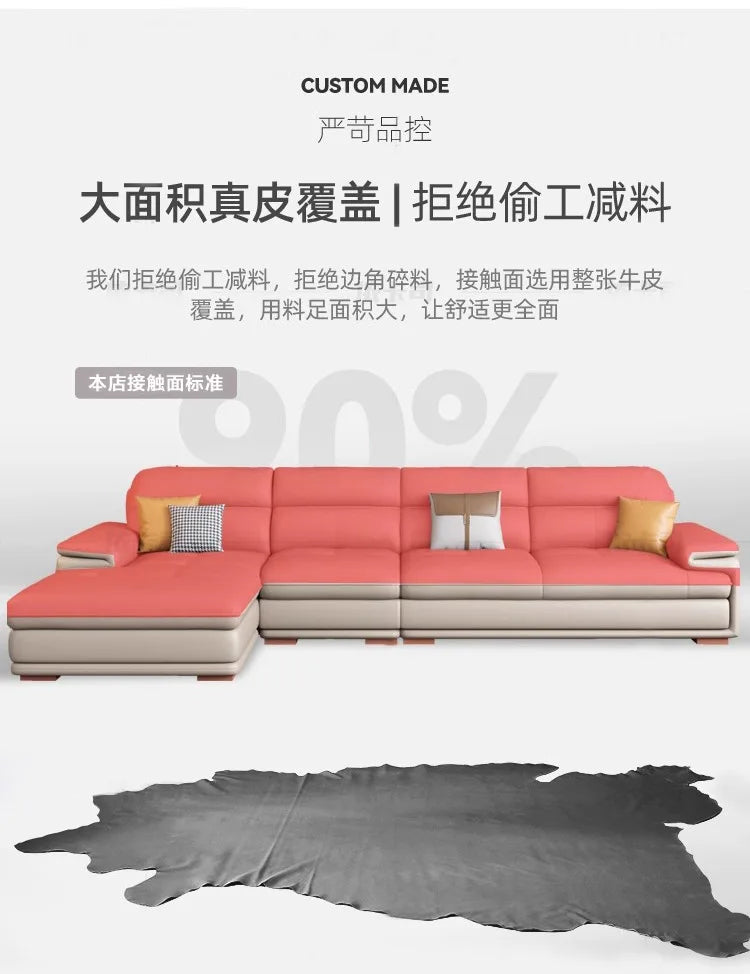 The first layer of cowhide leather sofa living room combination modern simple size apartment cream style leather sofa