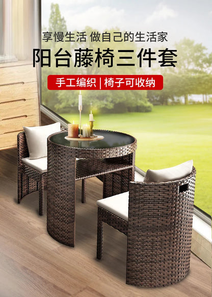 Balcony rattan chair three-piece outdoor courtyard combination small table and chair casual coffee table outdoor terrace rattan