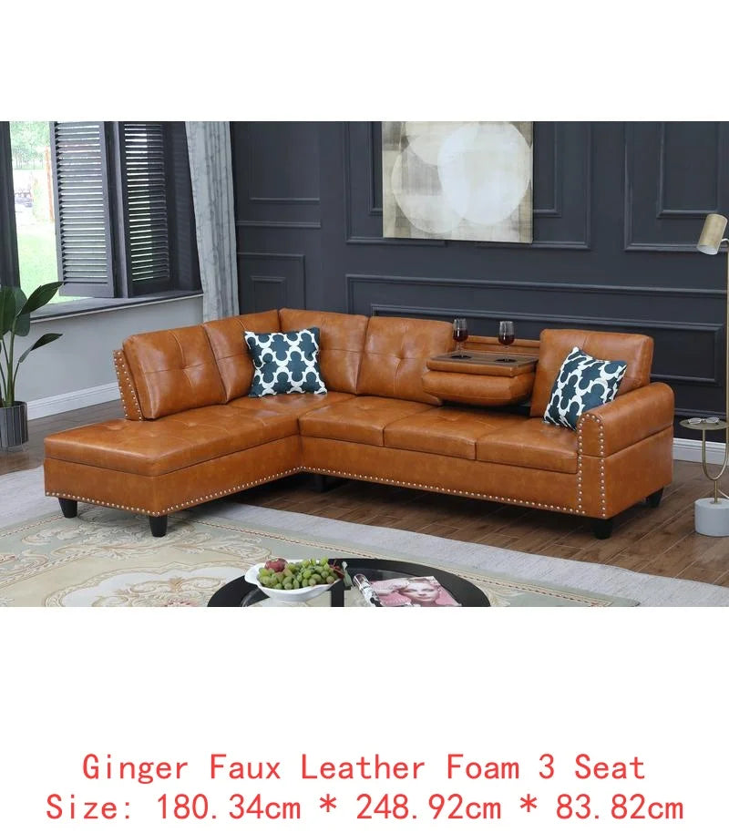 2-Piece Faux Leather Sectional Sofa - Stylish and Comfortable Living Room Furniture Set