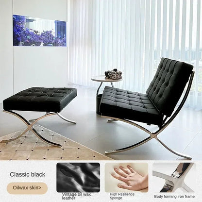 Barcelona Chair Nordic Leather Single Sofa Chair Designer Simple Reception Office Living Room Balcony Sofa Leisure Chair