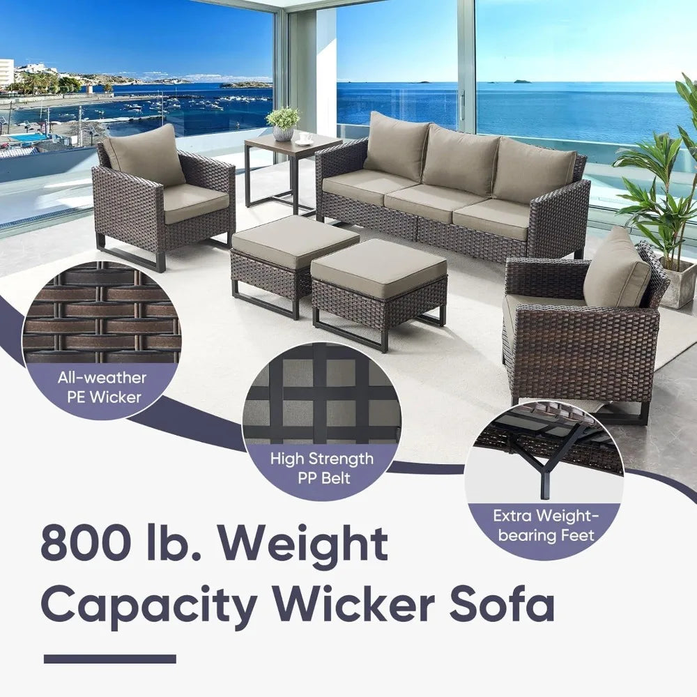 Outdoor Couch Patio Furniture: Wicker Patio Sofa with Deep Seat High Back, 800Lbs Weight Capacity Oversize Outdoor