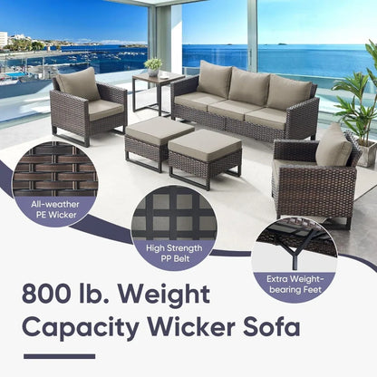 Outdoor Couch Patio Furniture: Wicker Patio Sofa with Deep Seat High Back, 800Lbs Weight Capacity Oversize Outdoor
